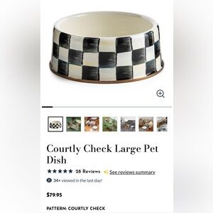 MacKenzie-Childs Courtly Check Pet Dish - Black and White, Never Used